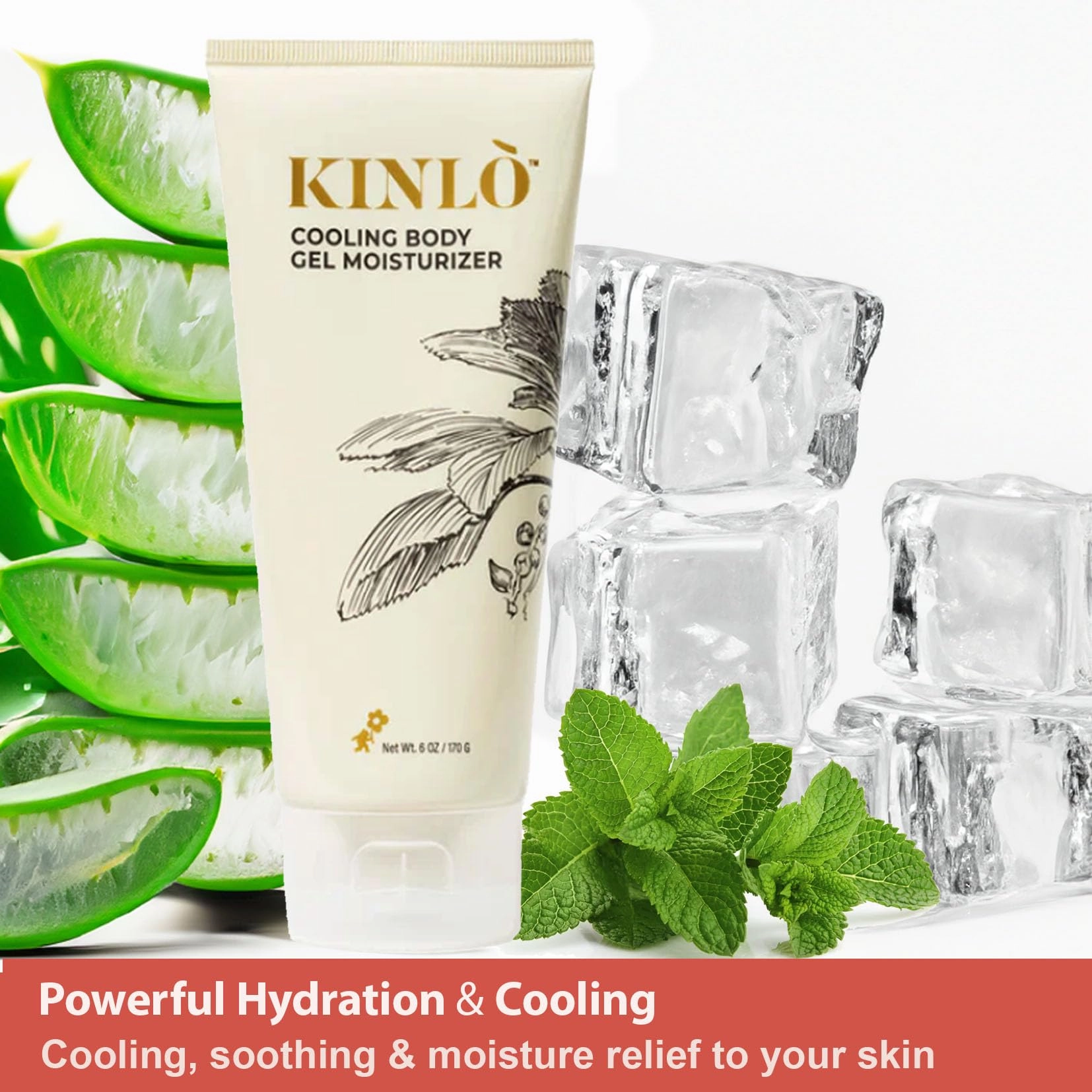 Kinlo Cooling Body Gel Moisturizer 6oz | Aloe vera gel Cooling Hydrating Skin Care Body Lotion | Aloe   Glycerin   Menthol| Black Owned Skincare