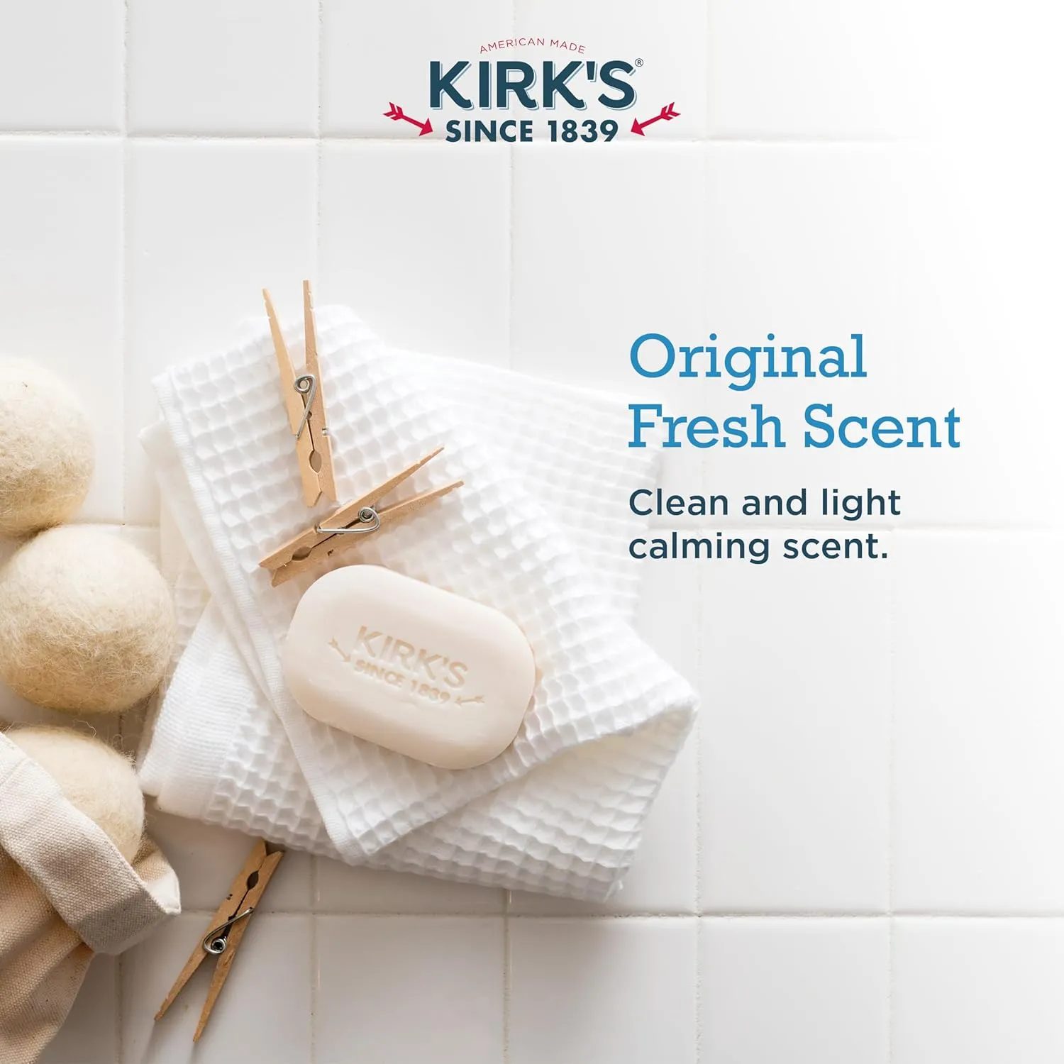 Kirk's Castile Bar Soap for Men, Women & Children - Made with Premium Coconut Oil, Sensitive Skin Formula, Vegan, Non GMO, Original Fresh Scent, 4 oz. Bars, 48 Pack