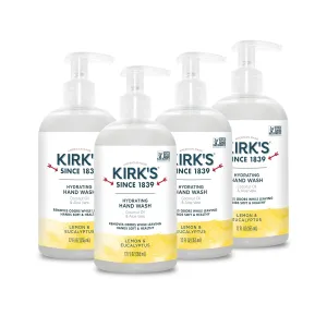 Kirk's Hydrating Hand Wash - Made with Coconut Oil and Aloe Vera, With Odor Neutralizing Technology To Help Eliminate Odors, Non-GMO, Vegan, Lemon & Eucalyptus, 12 Fl Oz. 4 pack