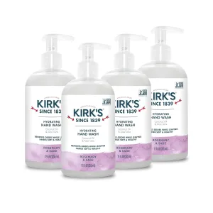 Kirk's Hydrating Hand Wash - Made with Coconut Oil and Aloe Vera, With Odor Neutralizing Technology To Help Eliminate Odors, Non-GMO, Vegan, Rosemary & Sage, 12 Fl Oz. 4 pack