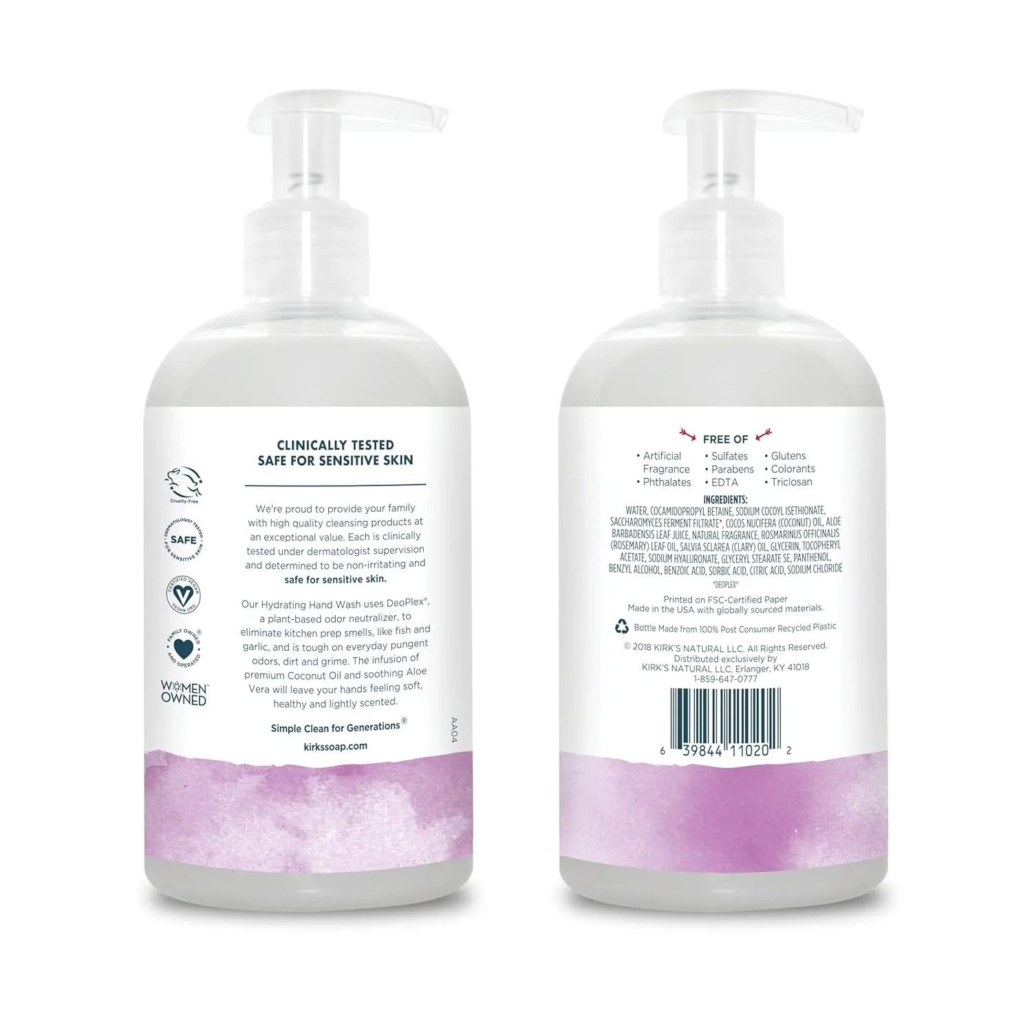 Kirk's Hydrating Hand Wash - Made with Coconut Oil and Aloe Vera, With Odor Neutralizing Technology To Help Eliminate Odors, Non-GMO, Vegan, Rosemary & Sage, 12 Fl Oz. 4 pack