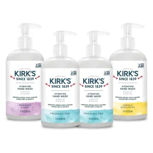 Kirk's Hydrating Hand Wash - Made with Coconut Oil and Aloe Vera, With Odor Neutralizing Technology To Help Eliminate Odors, Non-GMO, Vegan, Variety Pack, 12 Fl Oz. 4 pack
