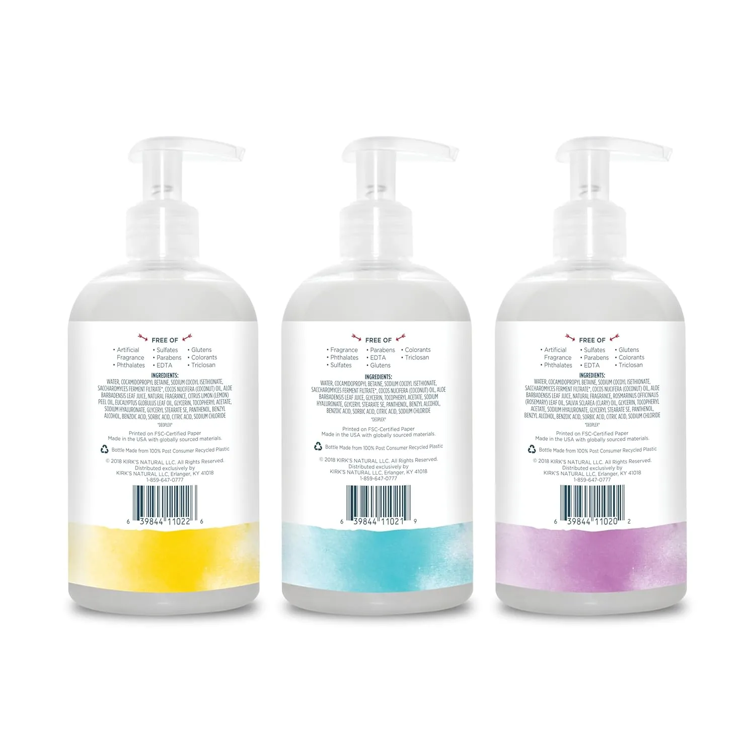 Kirk's Hydrating Hand Wash - Made with Coconut Oil and Aloe Vera, With Odor Neutralizing Technology To Help Eliminate Odors, Non-GMO, Vegan, Variety Pack, 12 Fl Oz. 4 pack