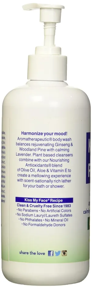 Kiss My Face Anti-Stress Woodland Pine & Ginseng Shower Gel - Rejuvenate Your Mood With Ginseng & Woodland Pine - Antioxidant Blend of Olive Oil, Aloe & Vitamin E - 16 fl oz Bottle (Pack of 2)