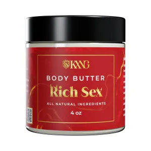 KXNG Cosmetics Moisturizing Body Butter for Men & Women 4oz – Shea Butter Raw Organic, Cocoa Butter, Mango Butter & Coconut Oil – Hydrating & Anti-Aging Skin Care for Dry, All Skin Types (Rich S*x)