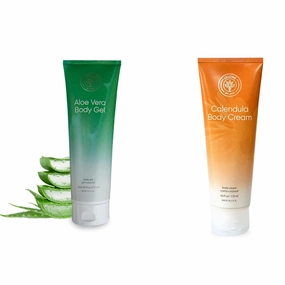 L’EUDINE Skin Recovery Bundle – Aloe Vera Gel (8 fl oz) and Calendula Cream (4 fl oz) – Natural Soothing Support for Burns, Scars, Irritation, and Daily Skin Hydration