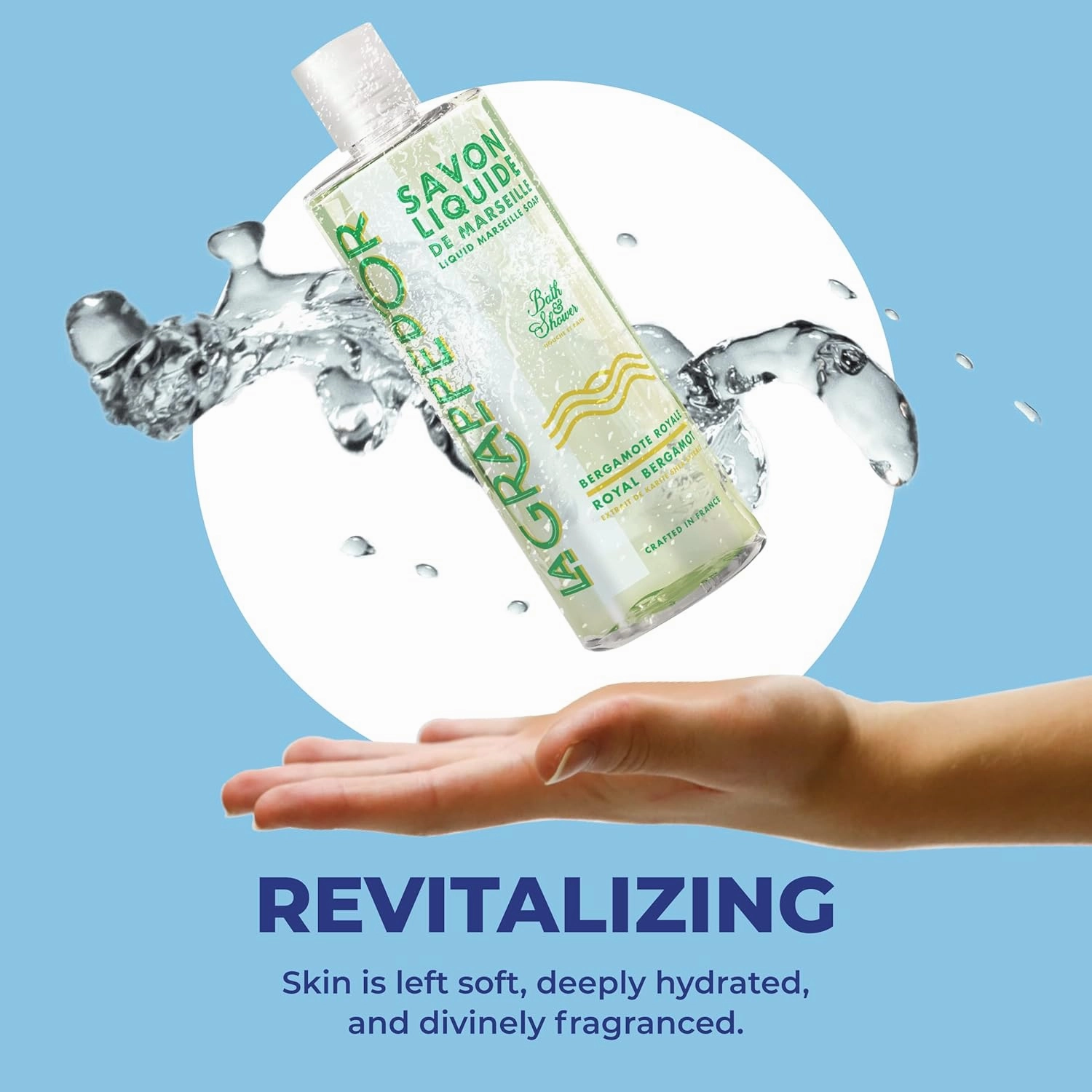 La Grappe d'Or Royal Bergamot Marseille Soap Body Wash Enriched with Moisturizing Shea & Essential Oils | Made in France from Organic Olive & Coconut Oil | Natural, Cruelty-Free & Vegan, 13.5oz Liquid