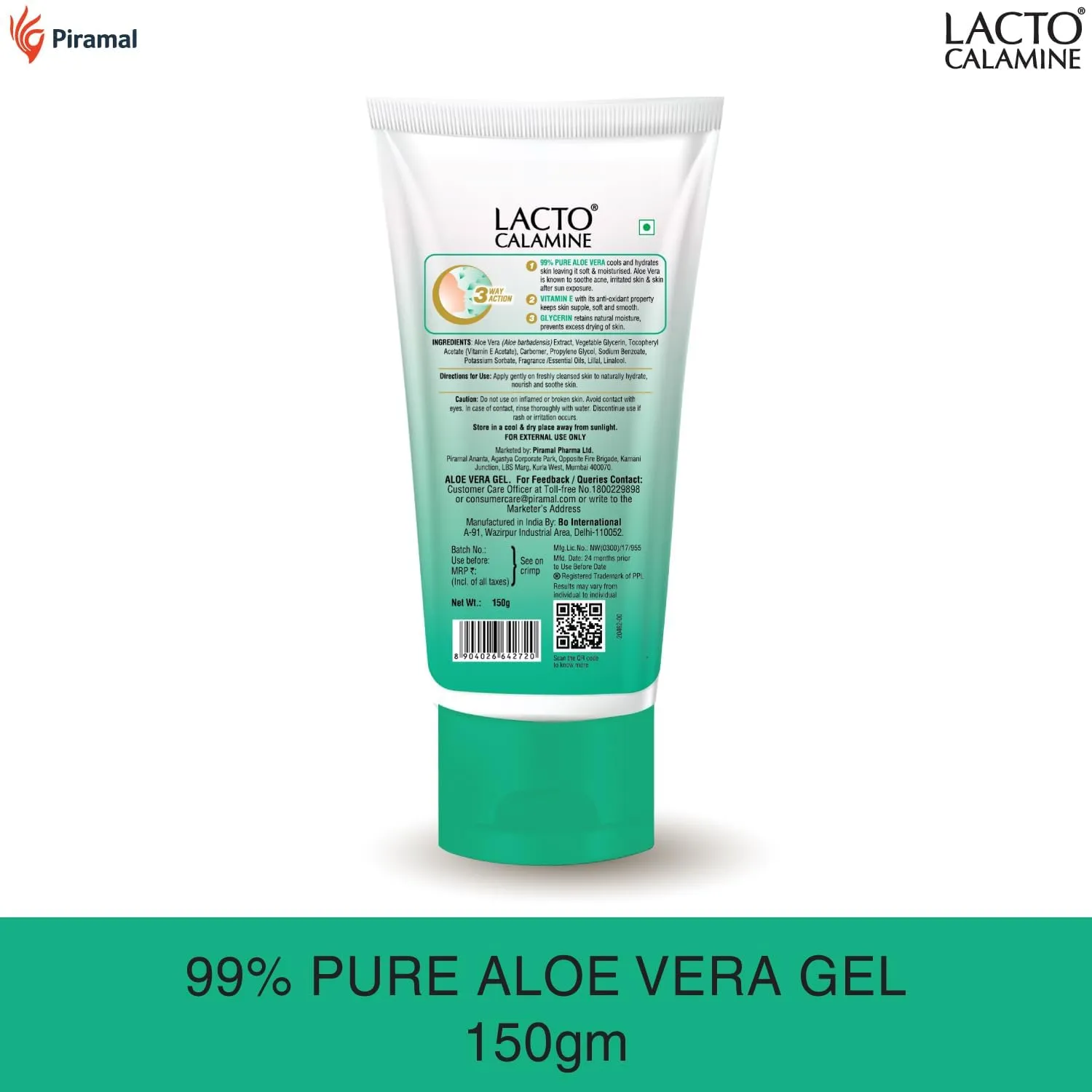 L.acto Calamine Aloe Vera Gel For Face | 150g | Moisturizer For Face With 99% Pure Natural AloeVera, Vitamin E & Glycerin For Hydrating Skin, Body & Hair | No Parabens, No Sulphates (2)
