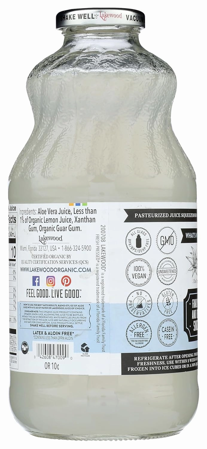 Lakewood, Organic Aloe Vera Gel Juice, 32 Oz