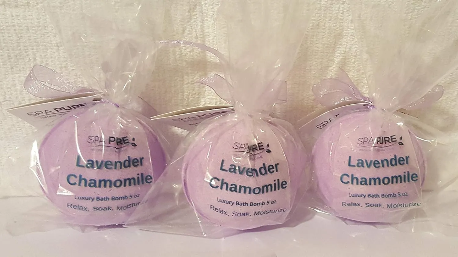 Lavender Chamomile Fizzies: 3 Lavender Chamomile Luxury Bath Bombs, XL, Handmade in The USA with Shea and Cocoa Butter, Individually Hand Wrapped, Ready for Gift Giving or Your Personal Use