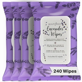 Lavender Face Wipes - 240 pcs - Gentle Makeup Remover Wipes for Women - Facial Cleansing Wipe with Aloe, Castor, Vitamin A and E - Extra Soft - Moisturizing