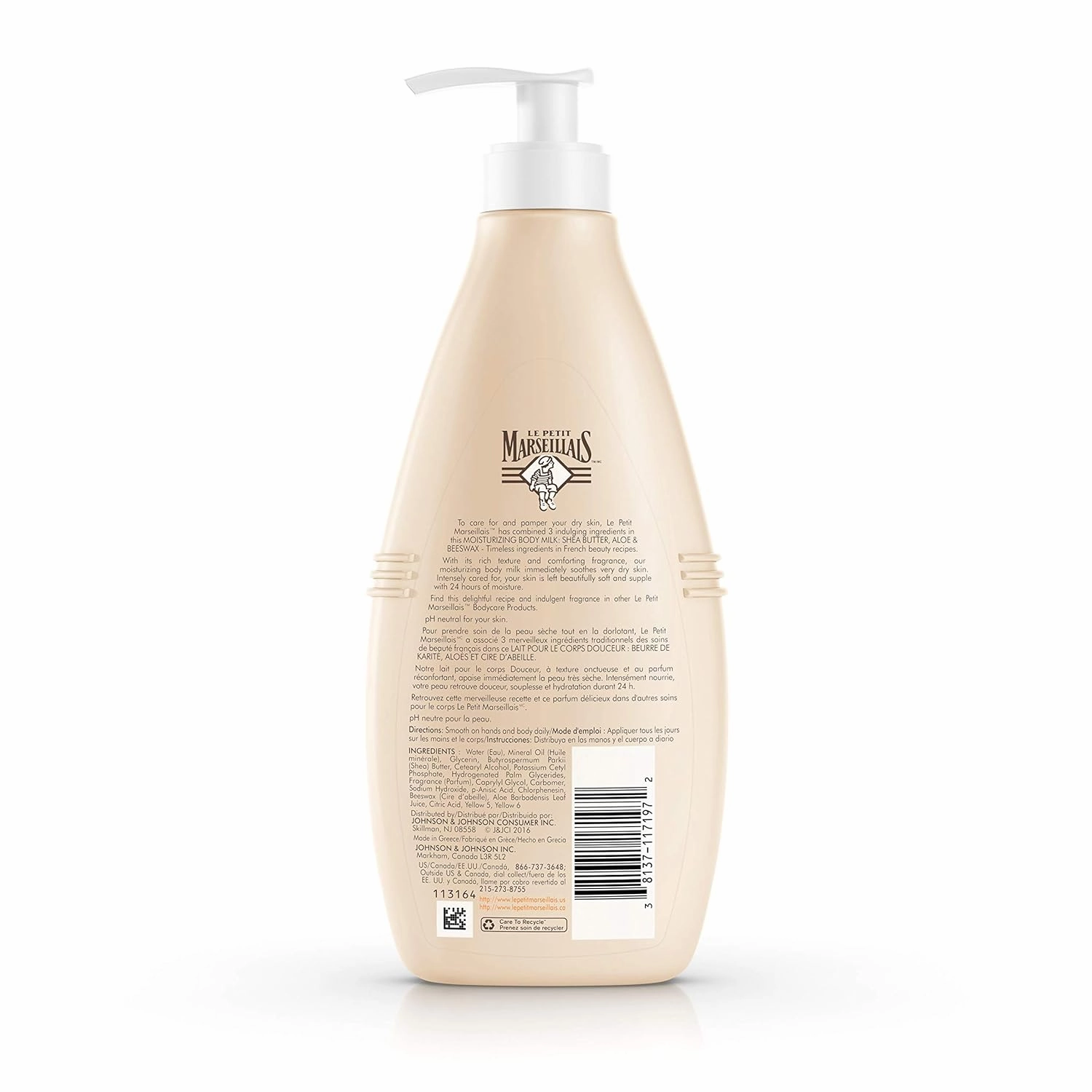 Le Petit Marseillais Shea Butter, Aloe & Beeswax Nourishing Body Milk Lotion, French Skin Care for Dry Skin Relief & pH Neutral for Skin, 8.4 fl. oz