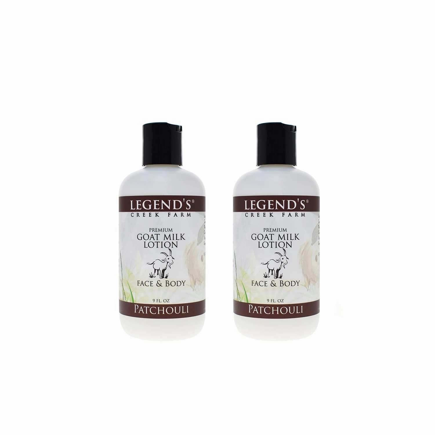 Legend's Creek Farm Goat Milk Lotion - Deeply Moisturizing Goat Milk Body Lotion for Body, Hand & Face - 9 oz Body Moisturizer with Shea Butter, Sunflower Oil, Aloe (2-Pack, Patchouli)