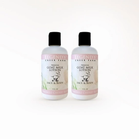 Legend's Creek Farm Goat Milk Lotion - Moisturizing Goat Milk Body Lotion for Body, Hand & Face - 9 oz Body Moisturizer with Shea Butter, Sunflower Oil, Aloe (2-Pack, Chamomile Cherry Blossom)
