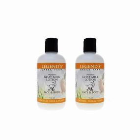 Legend's Creek Farm Goat Milk Lotion - Moisturizing Goat Milk Body Lotion for Body, Hand & Face - 9 oz Body Moisturizer with Shea Butter, Sunflower Oil, Aloe (2-Pack, Oatmeal, Milk & Honey)