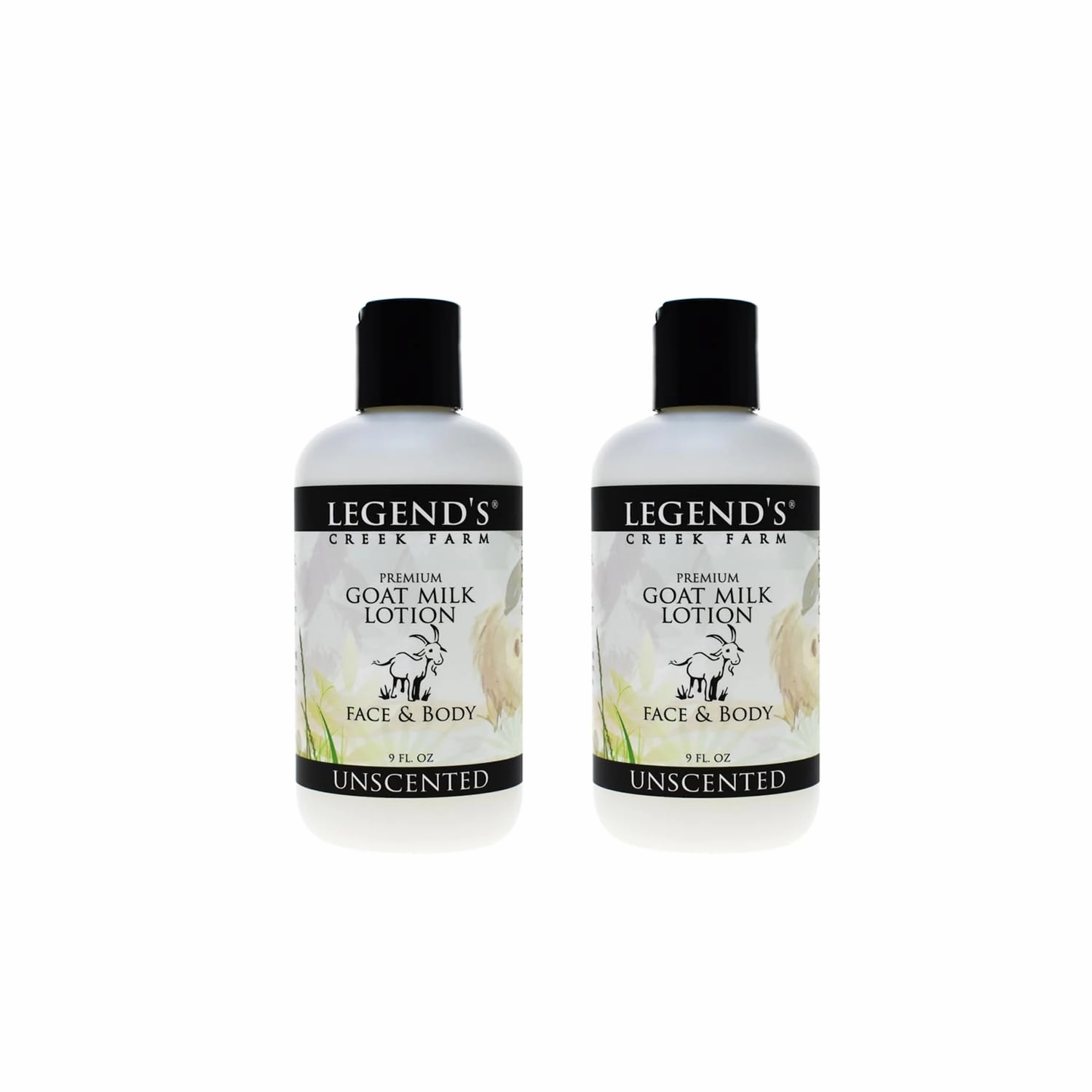Legend's Creek Farm Goat Milk Lotion - Moisturizing Goat Milk Body Lotion for Body, Hand & Face - 9 oz Body Moisturizer with Shea Butter, Sunflower Oil, Aloe, Handmade in USA (2-Pack, Unscented)