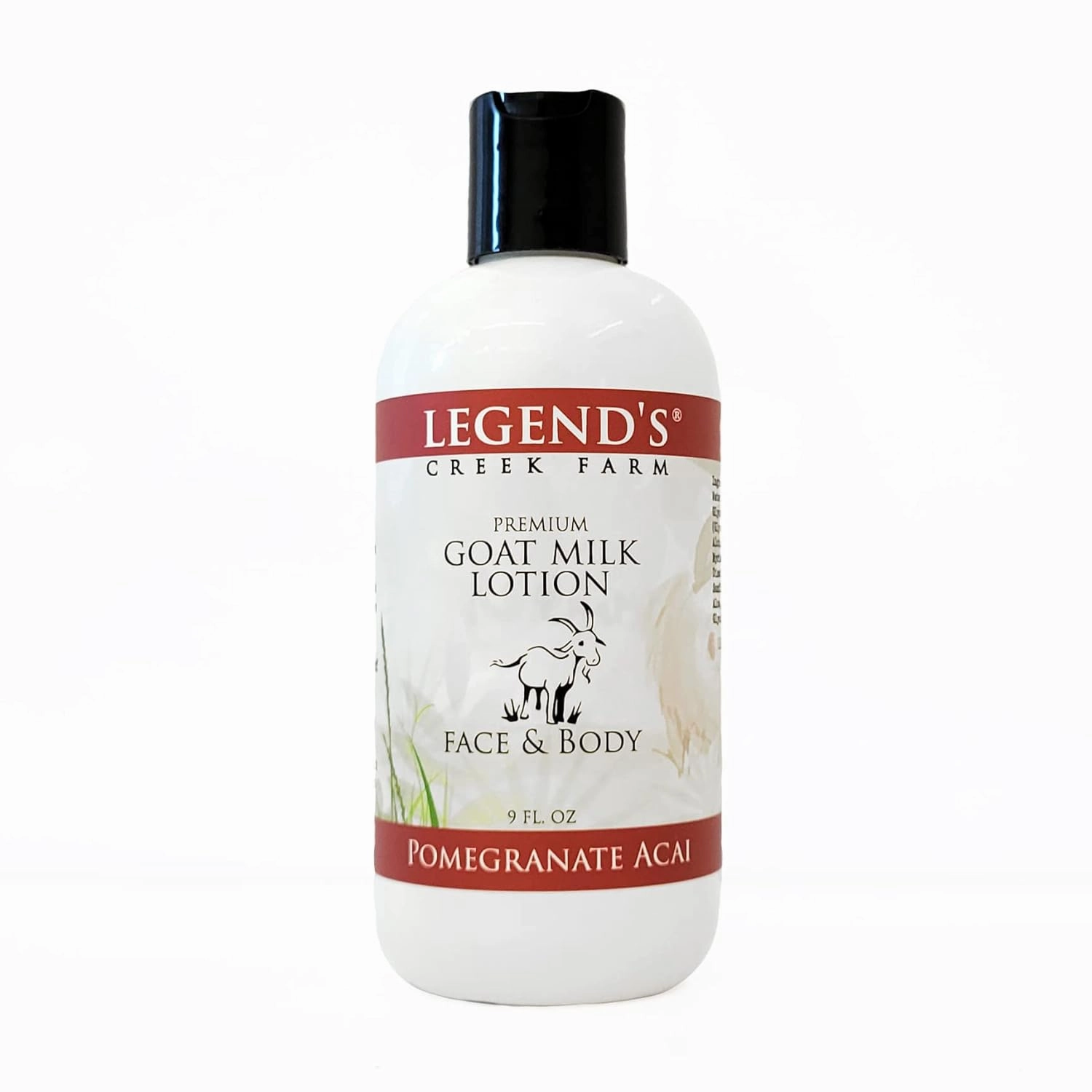 Legend's Creek Farm Goat Milk Lotion - Moisturizing Goat Milk Body Lotion for Body, Hand & Face - 9 oz Body Moisturizer with Shea Butter, Sunflower Oil, Aloe, Handmade in USA (Pomegranate Acai L.)