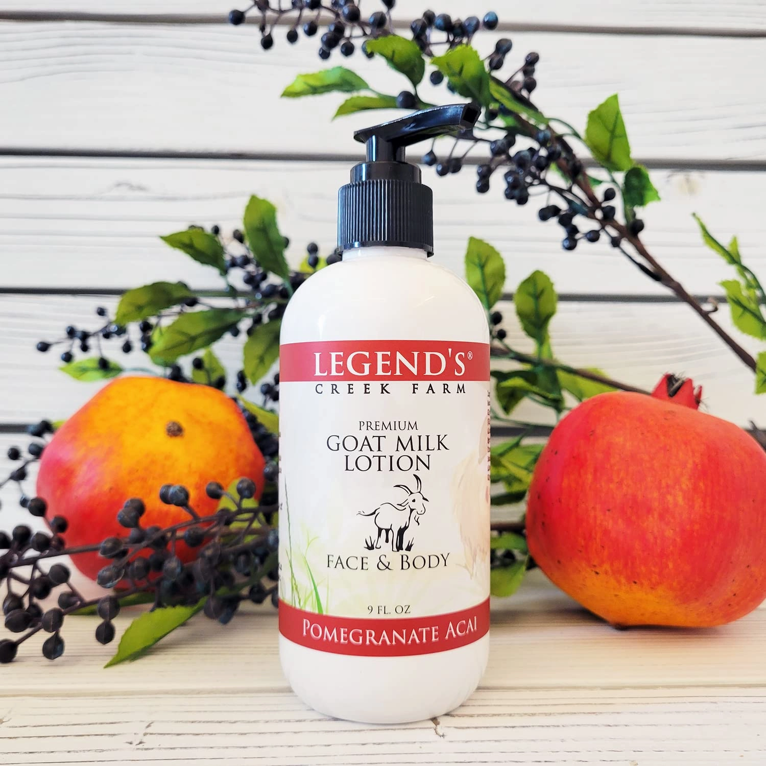 Legend's Creek Farm Goat Milk Lotion - Moisturizing Goat Milk Body Lotion for Body, Hand & Face - 9 oz Body Moisturizer with Shea Butter, Sunflower Oil, Aloe, Handmade in USA (Pomegranate Acai L.)