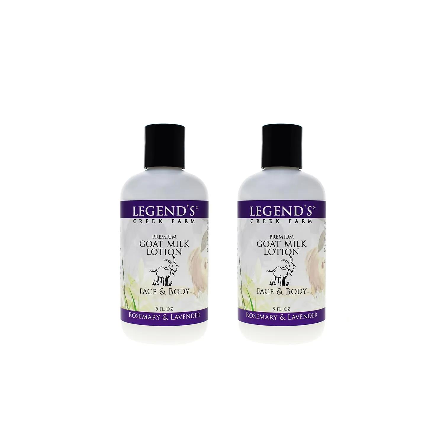 Legend's Creek Farm Goat Milk Lotion - Moisturizing Goat Milk Body Lotion for Body, Hand & Face - 9 oz Body Moisturizer with Shea Butter, Sunflower Oil, Aloe (2-Pack, Rosemary & Lavender)