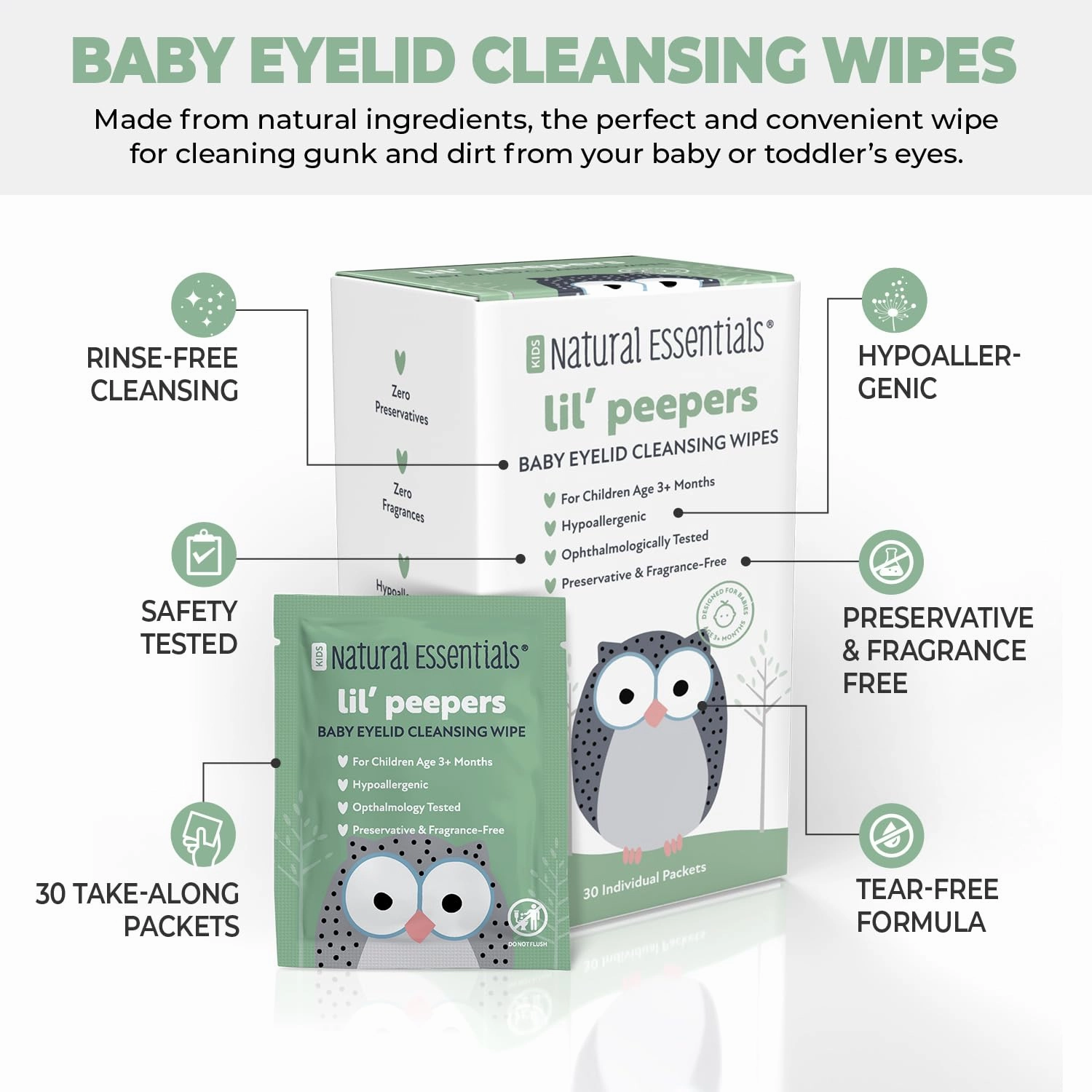 Lil' Peepers Baby Eye Wipes and Eyelid Cleanser, Preservative-Free & Rinse-Free, Pediatrician Recommended Hypoallergenic Soft Eyelid Wipes for Babies, Kids & Adults, 30 Count (3pk)