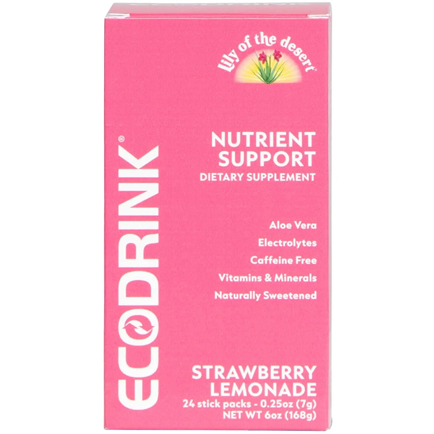 Lily of The Desert EcoDrink Nutrient Support Hydration Packets, Strawberry Lemonade – Naturally Sweetened Multivitamin Electrolyte Mix with Aloe, 24 Stick Packs/Box, 0.25 Oz Ea