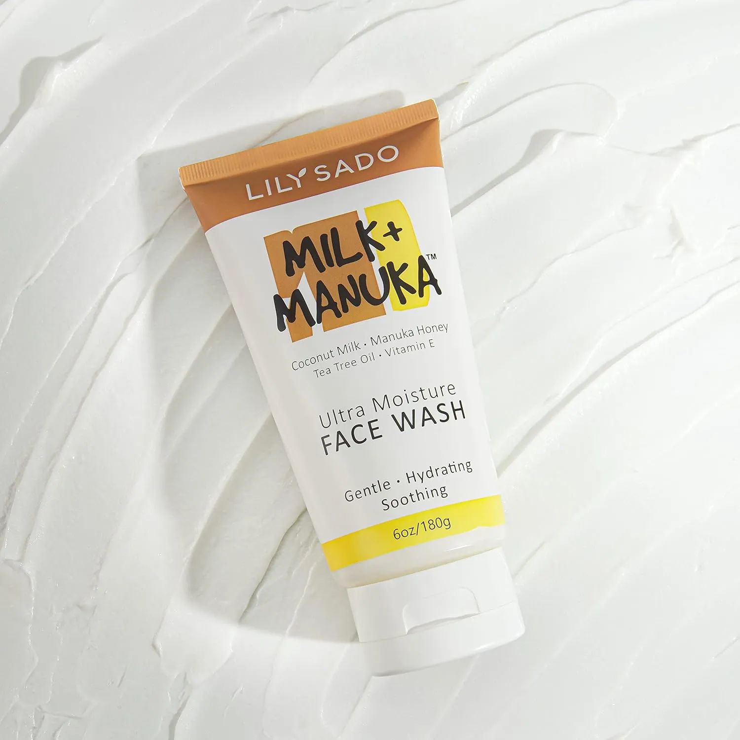 LILY SADO MILK MANUKA™ Coconut Milk & Manuka Honey Cream Face Cleanser – Natural Ultra Moisturizing Facial Wash Cleanses, Balances, Soothes & Hydrates - Large 6oz