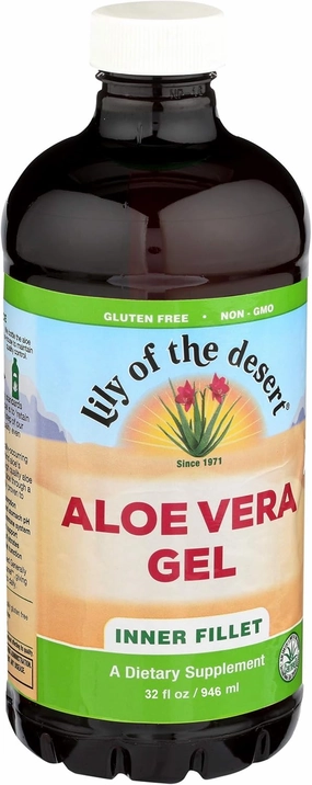 Lily Of The Desert Aloe Vera Gel - Inner Fillet Thicker Consistency Aloe Vera Drink with Natural Vitamins, Digestive Enzymes for Gut Health, Stomach Relief, Wellness, Glowing Skin, 32 Oz (Pack of 2)