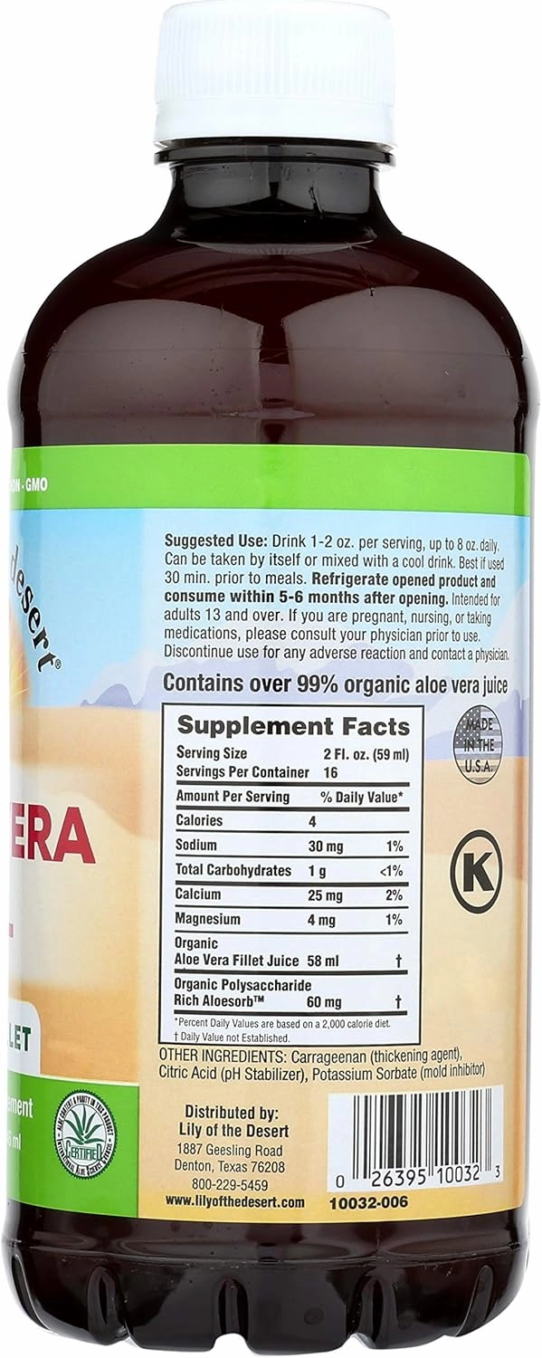 Lily Of The Desert Aloe Vera Gel - Inner Fillet Thicker Consistency Aloe Vera Drink with Natural Vitamins, Digestive Enzymes for Gut Health, Stomach Relief, Wellness, Glowing Skin, 32 Oz (Pack of 2)