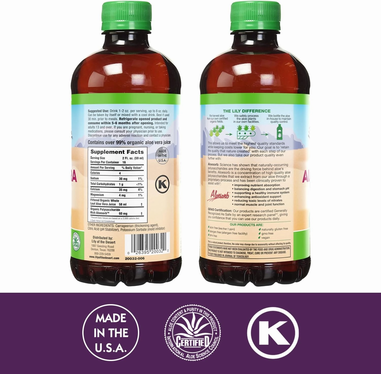 Lily Of The Desert Aloe Vera Gel, Preservative Free - Whole Leaf Filtered Thicker Consistency Aloe Vera Drink with Natural Vitamins, Digestive Enzymes for Gut Health, Wellness, Glowing Skin, 32 Fl Oz