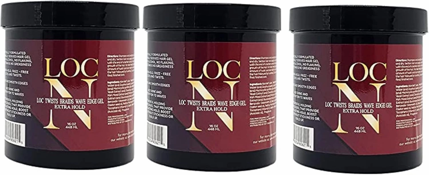 LOC N Edge Gel Extra Hold – Pack of 3 (16 oz Each) | Maximum Hold for Locs, Braids, Twists & Edges | Non-Greasy, Natural Ingredients, All Hair Types