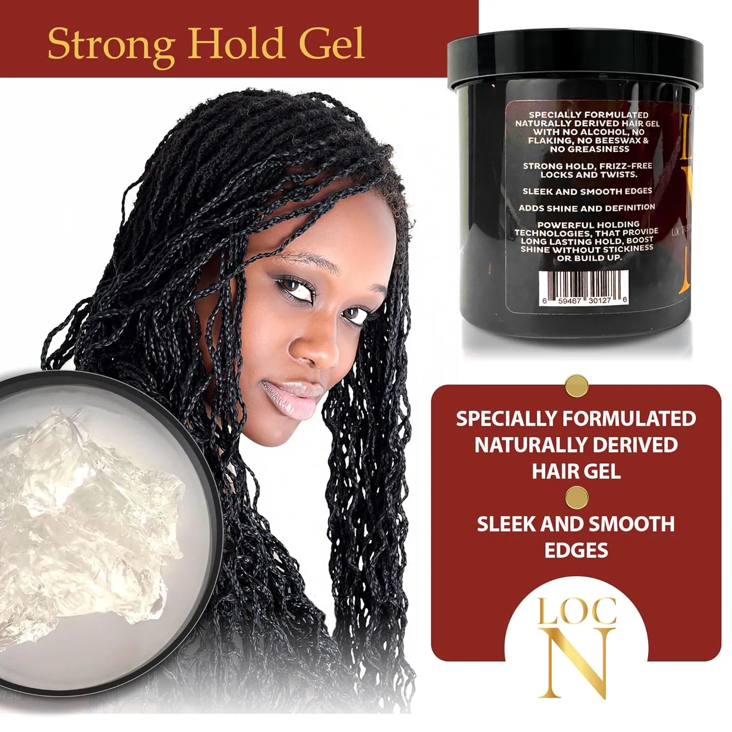 LOCN GEL Extra Hold Hair Styling Gel 16 oz – For Twists, Braids, Locs & Edges – Non-Flaking, Alcohol-Free, Aloe