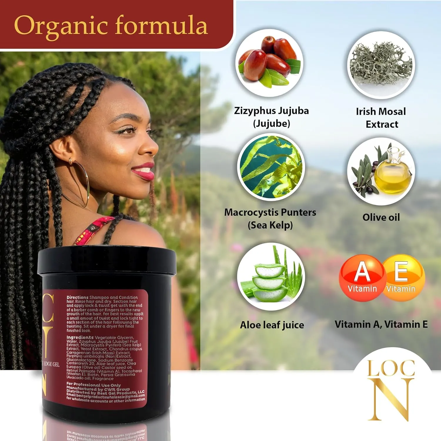LOCN GEL Extra Hold Hair Styling Gel 16 oz – For Twists, Braids, Locs & Edges – Non-Flaking, Alcohol-Free, Aloe