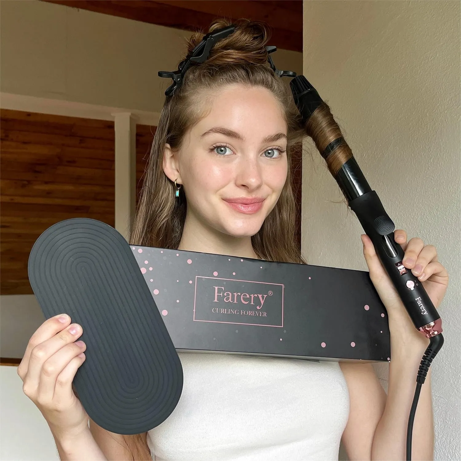 Long Barrel Curling Iron 1 1/4 inch, 1.25 Inch Curling Iron for Long Hair, Infused Argan Oil & Keratin, Lasting Styling, 11 Adjustable Temp, Include Clips & Silicone Pad