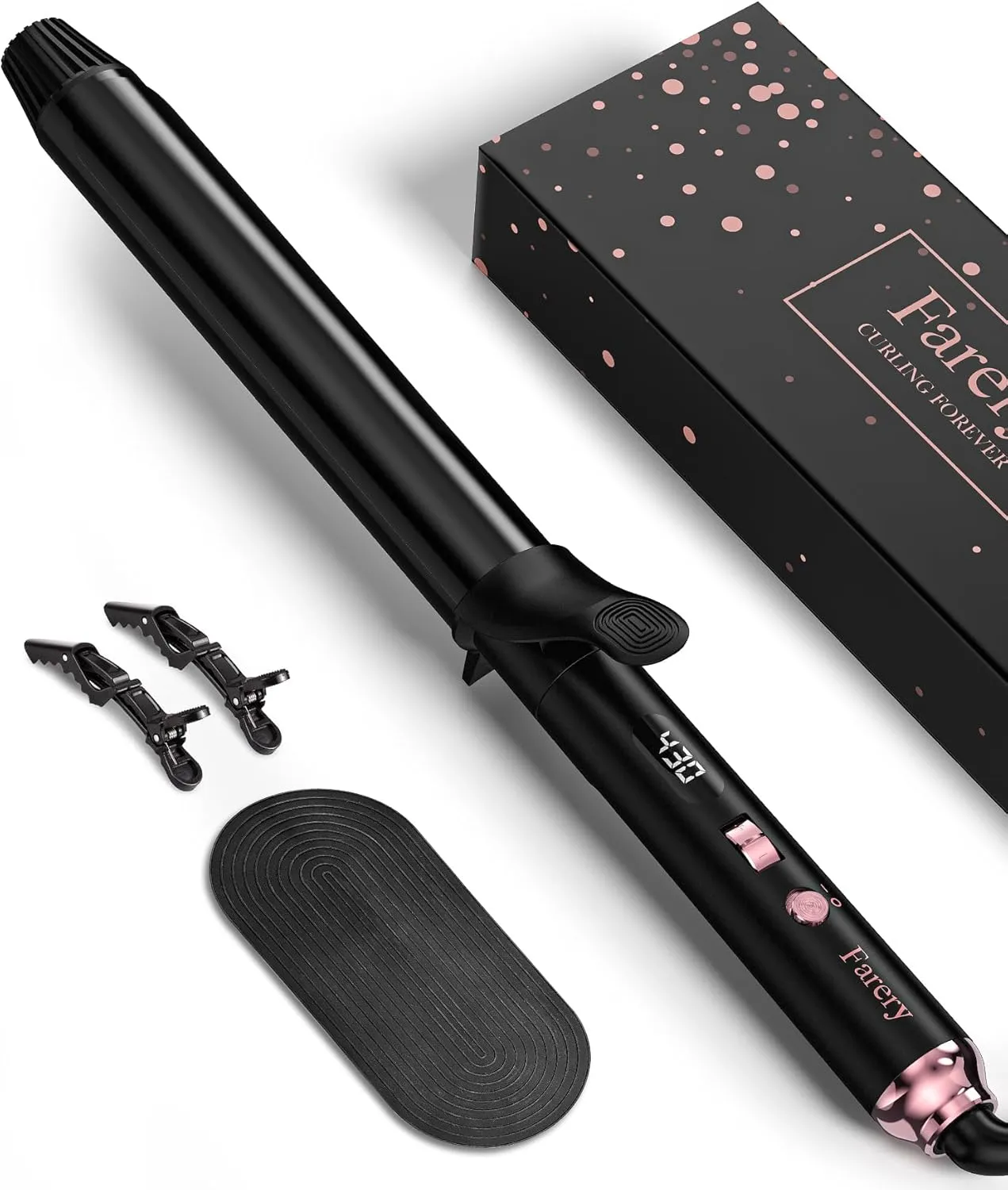 Long Barrel Curling Iron 1 1/4 inch, 1.25 Inch Curling Iron for Long Hair, Infused Argan Oil & Keratin, Lasting Styling, 11 Adjustable Temp, Include Clips & Silicone Pad