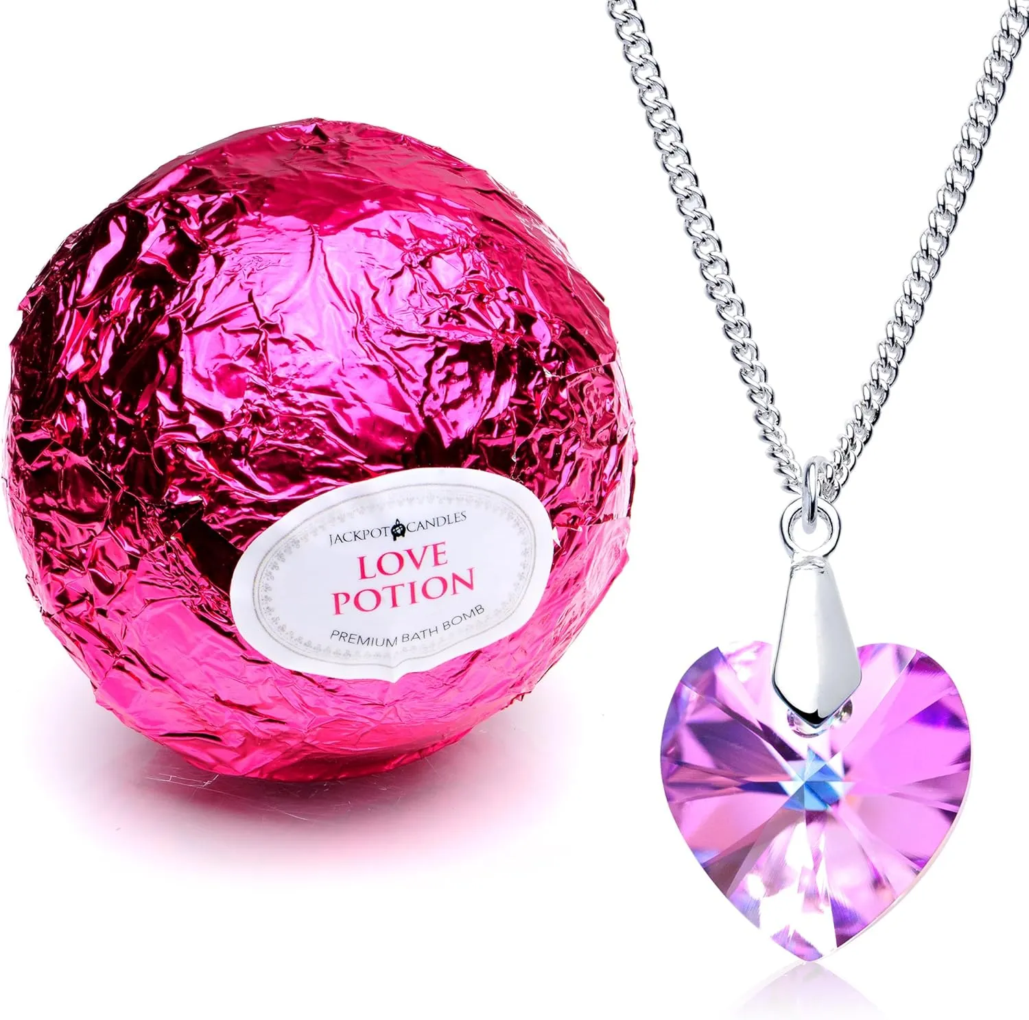 Love Potion Bath Bomb with Necklace Created with Crystal Extra Large 10 oz. Made in USA
