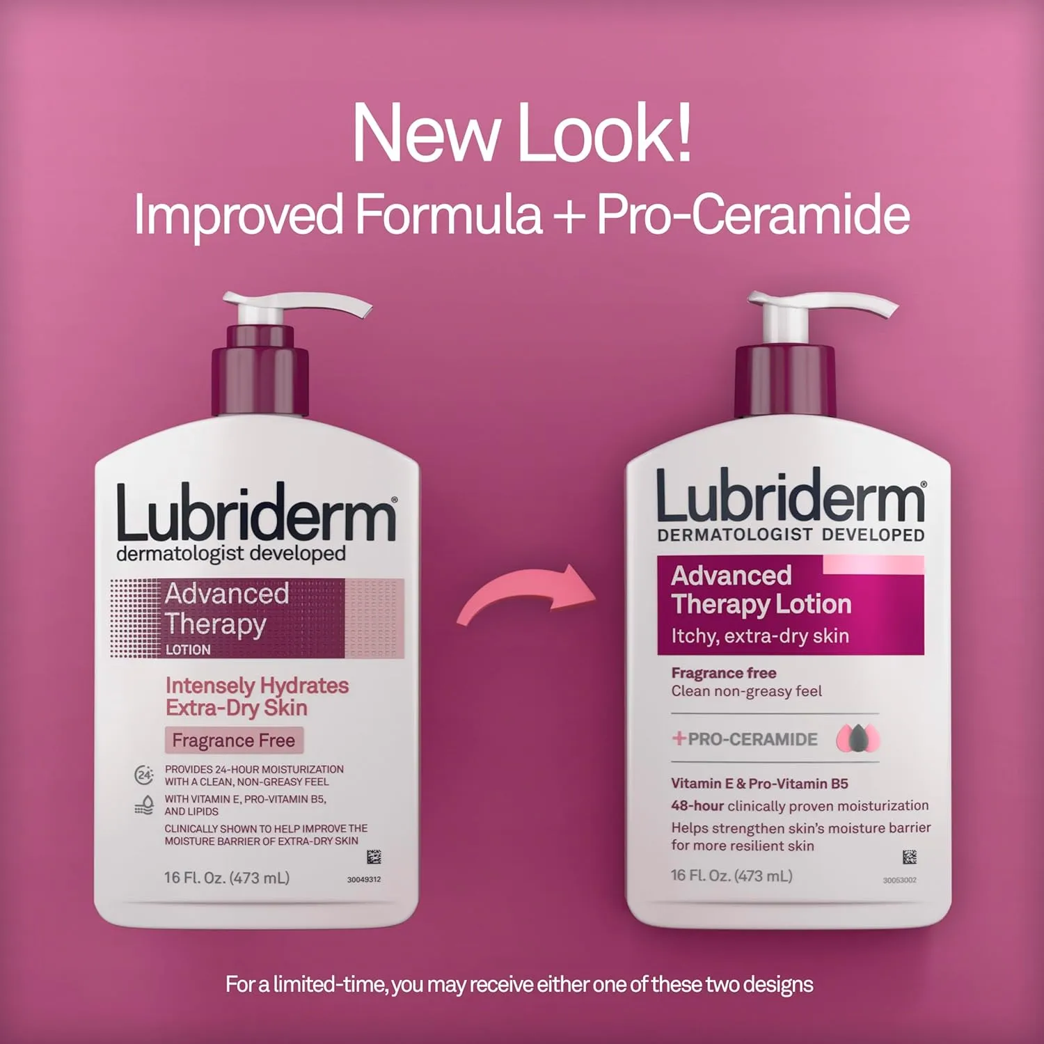 Lubriderm Advanced Therapy Fragrance Free Moisturizing Hand & Body Lotion   Pro-Ceramide with Vitamins E & Pro-Vitamin B5, Intense Hydration for Extra Dry Skin, 16 fl. oz, 2 Pack