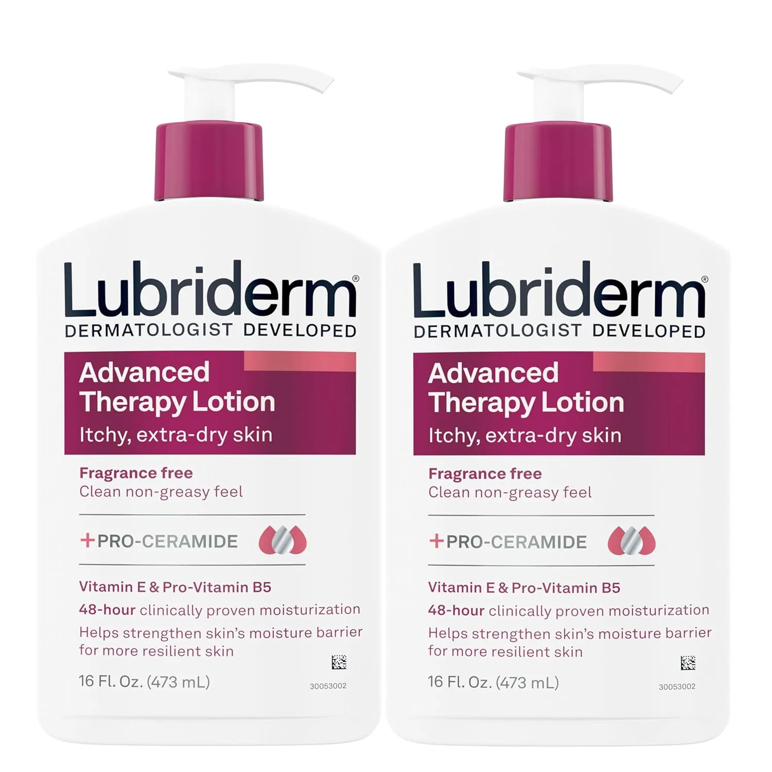 Lubriderm Advanced Therapy Fragrance Free Moisturizing Hand & Body Lotion   Pro-Ceramide with Vitamins E & Pro-Vitamin B5, Intense Hydration for Extra Dry Skin, 16 fl. oz, 2 Pack