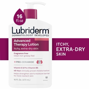 Lubriderm Advanced Therapy Fragrance Free Moisturizing Hand & Body Lotion   Pro-Ceramide with Vitamins E & Pro-Vitamin B5, Intense Hydration for Itchy, Extra Dry Skin, Non-Greasy, 16 fl. oz