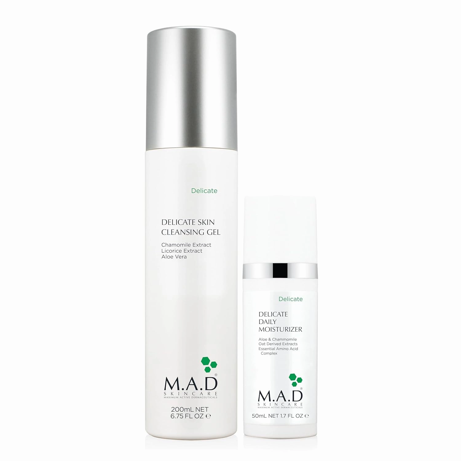 M.A.D Skincare Delicate Skin Duo: Gentle Cleanser & Soothing Moisturizer with Chamomile, Aloe & Licorice for Sensitive, Irritated & Dry Skin. Amino Acid Rich.