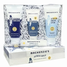 MacKenzie's Saltwater Sampler Gift Set - Gifts for Fisherman - Gifts for Men - Gifts for Women - Fisherman Hand Scrub - Ocean Safe Sunscreen - After Sun Lotion