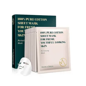 Madeca DERMA Revitalizing Sheet Mask 20pcs (100% Pure Cotton Sheets) with Centella Asiatica, Hyaluronic Acid, and Niacinamide – Korean Skincare for Hydration & Skin Brightening for All Skin Types