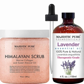 Majestic Pure Himalayan Scrub with Collagen (10 oz) and Lavender Essential Oil (4 oz) Bundle
