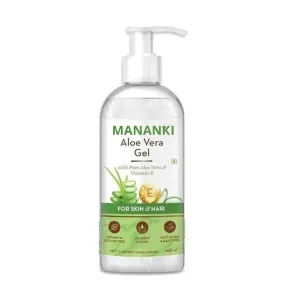 Mananki Aloe Vera Gel with Vitamin E for Skin and Hair Care, Paraben Free, Hydrates Skin, Keeps Scalp Healthy, 300 ml, Unisex