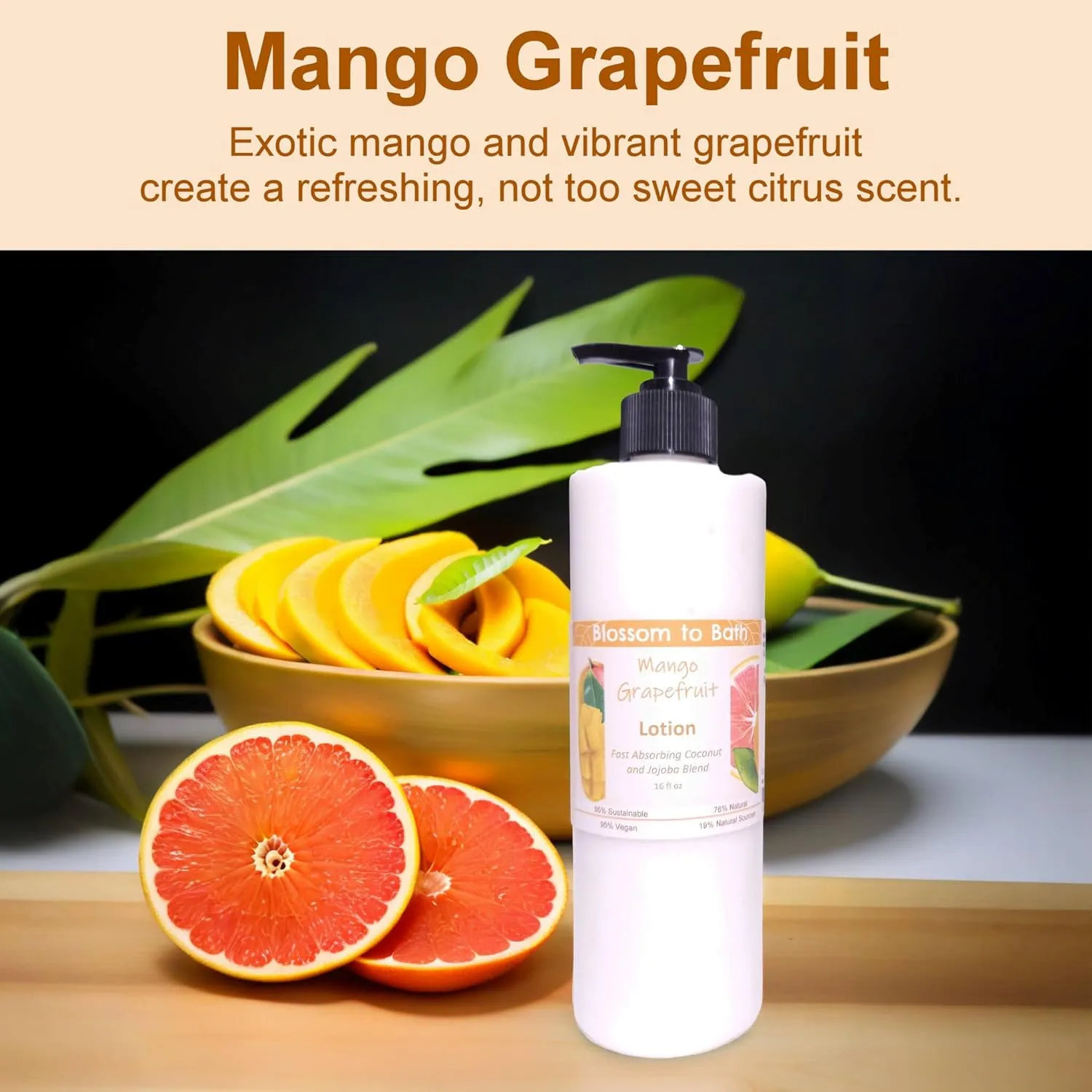 Mango Grapefruit Lotion (16 ounce) - Natural Fragrance - Absorbs Quickly with a Fresh Tropical Scent