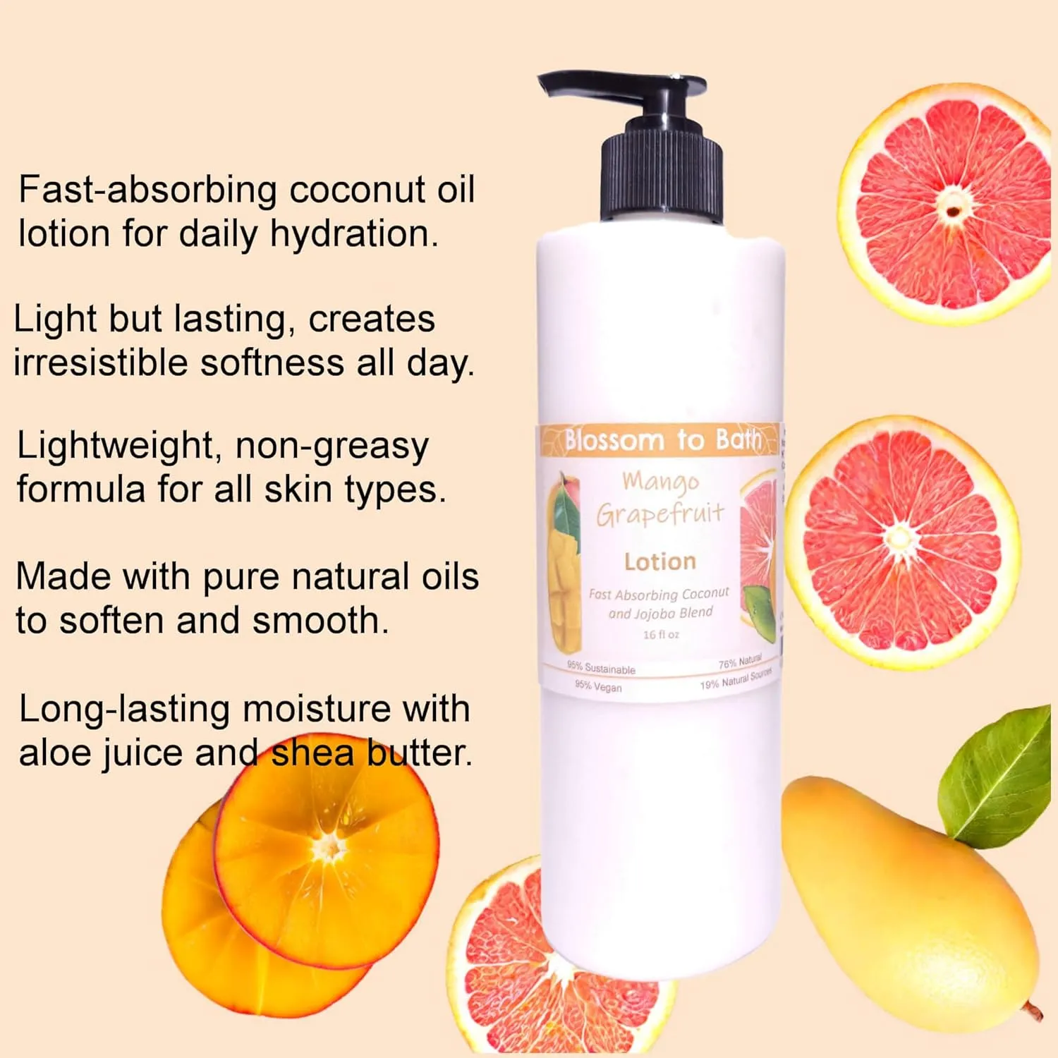 Mango Grapefruit Lotion (16 ounce) - Natural Fragrance - Absorbs Quickly with a Fresh Tropical Scent