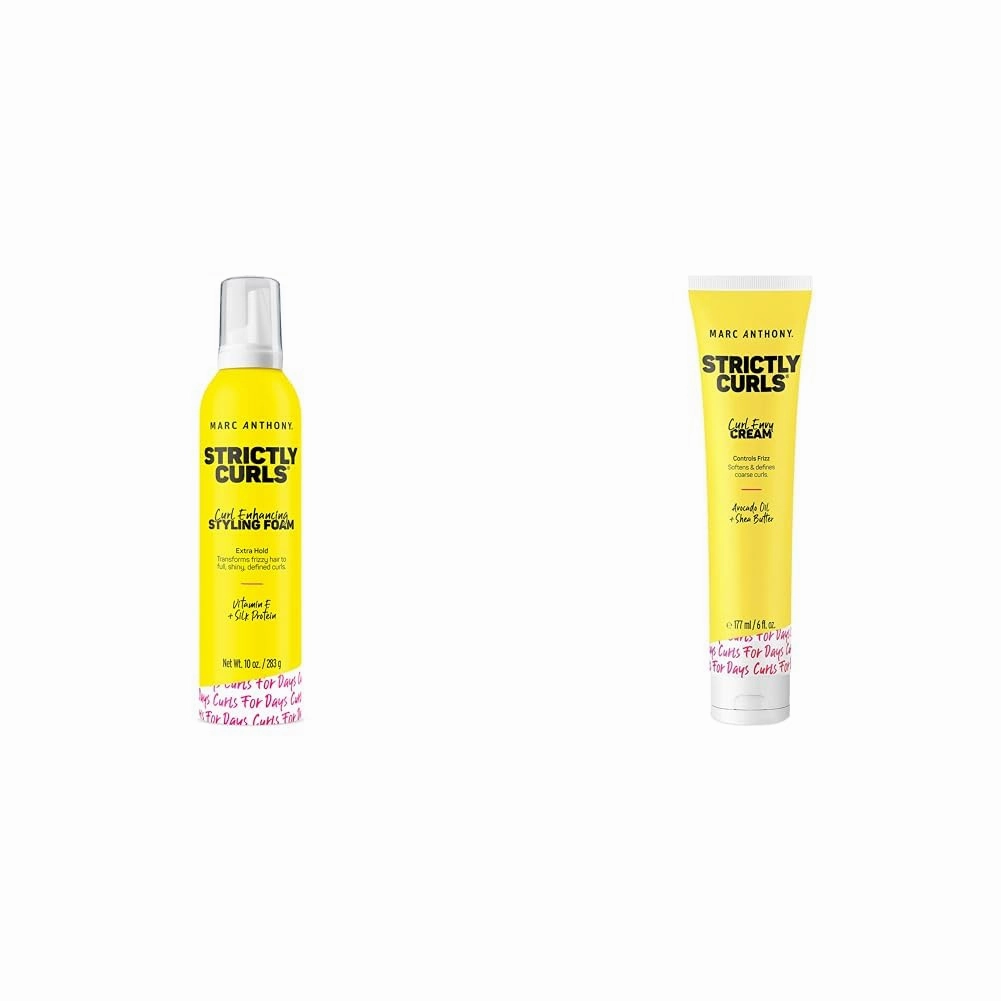 Marc Anthony Strictly Curl Enhancing Styling Foam, Extra Hold - Vitamin E & Curl Envy Cream - Defining Cream Softens Coarse Curls