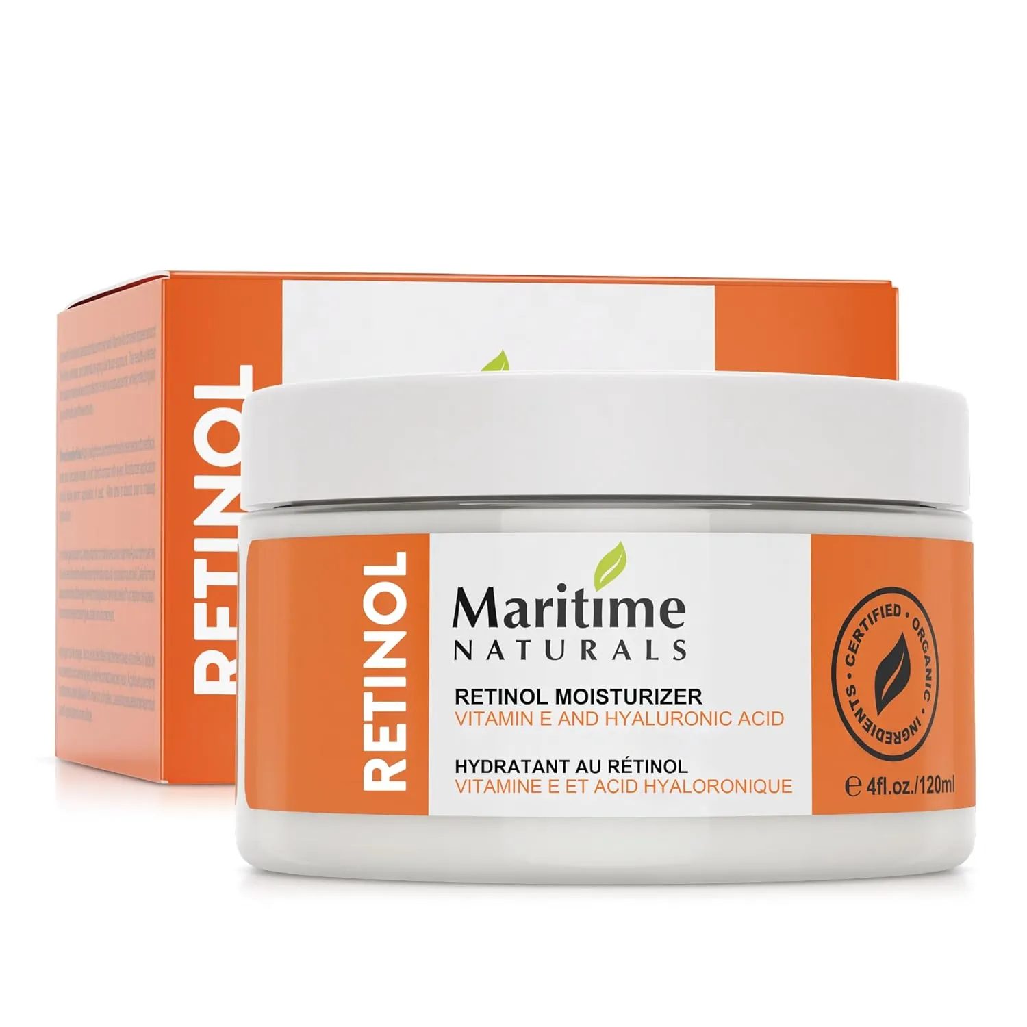 Maritime Naturals Retinol Moisturizer for face with Hyaluronic Acid & Organic Ingredients | Professional Results with Retinol Face Moisturizer | Day & Night Cream for Women & Men (120ml)