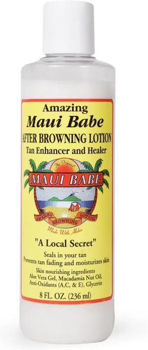 Maui Babe After Browning Lotion, Tan Enhancer & Healer - After Sun Tan Extender Body Lotion To Prevent Tan Fading- Natural Moisturizing & Healing After Sun Care Cream- Made In USA, 8 Ounces