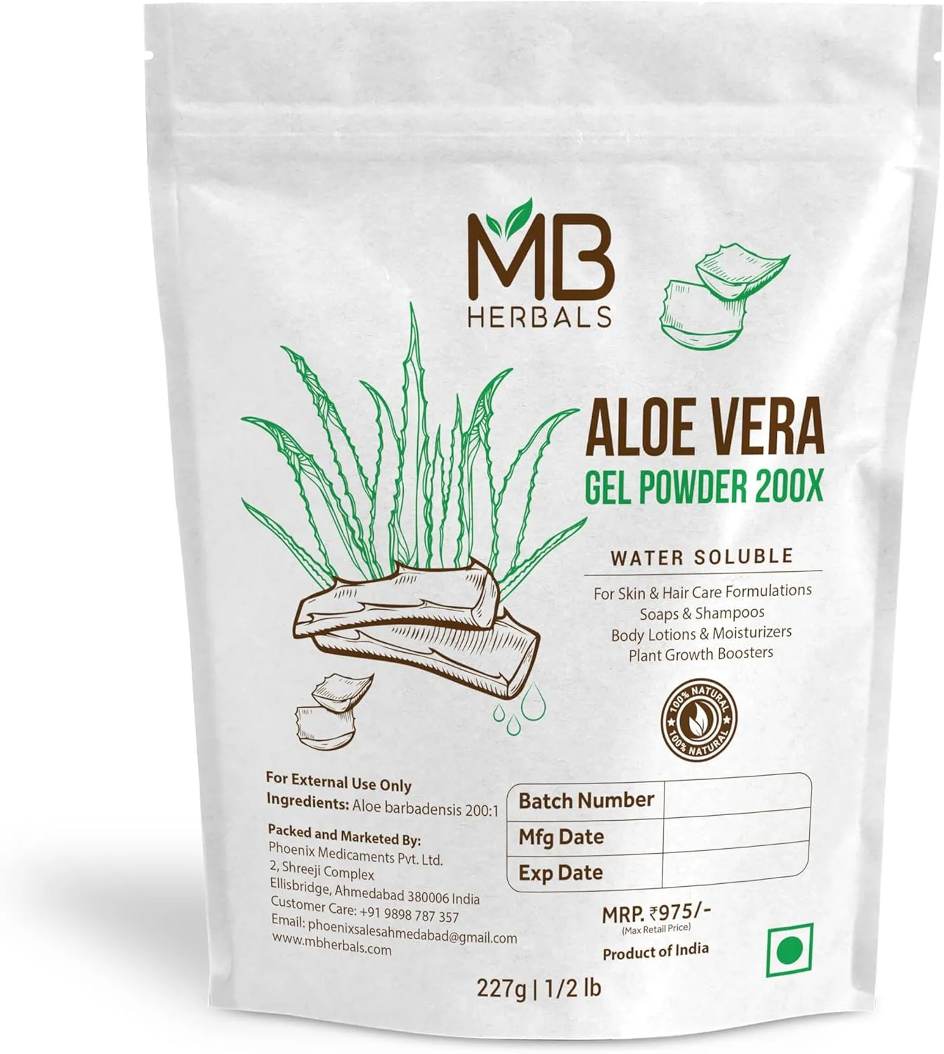 MB Herbals Aloe Vera Gel Powder 200X | 8 oz