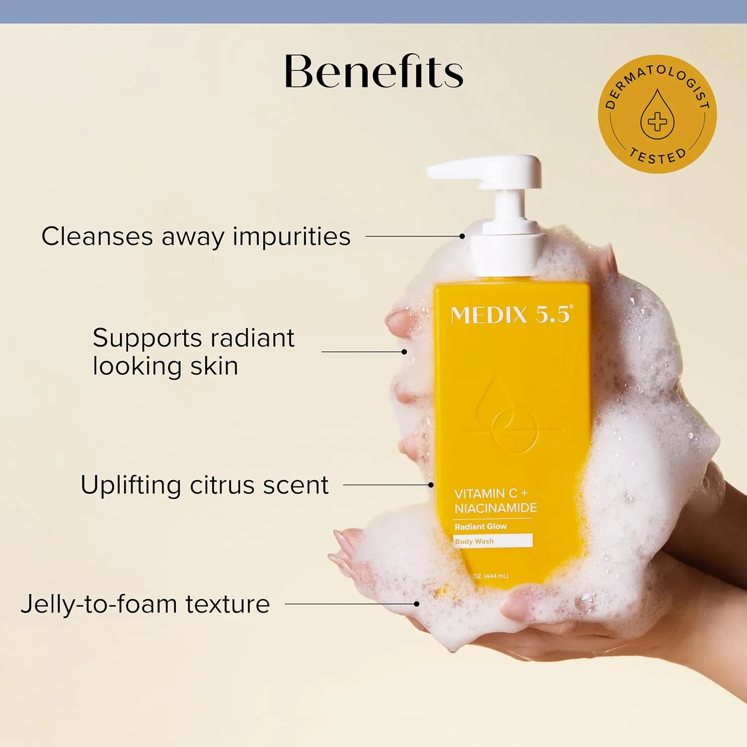 Medix 5.5 Radiant Glow Vitamin C Body Wash W/Niacinamide | Citrus Scented Gentle Body & Face Cleanser For Women, Men, Dry Skin, & Smoother-Looking Skin | Removes Dirt, Oil, & Impurities, 2-Pack